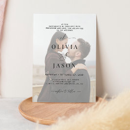 Modern Romantisch Script Zwart Wit Fotobruiloft Kaart