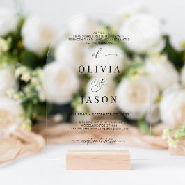 Modern Romantisch Script Zwart Wit Trouwboog Acryl Uitnodigingen