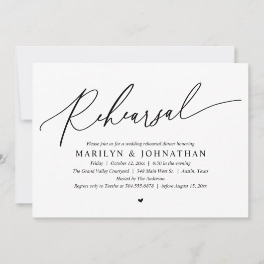 Modern romantisch tijdloos bruiloft repetitie dine kaart (Voorkant)