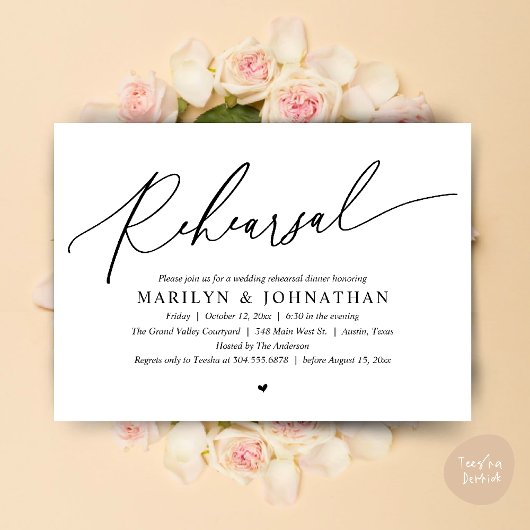 Modern romantisch tijdloos bruiloft repetitie dine kaart