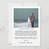 Modern romantisch zwart script 2 foto boog bruilof bedankkaart (Achterkant)