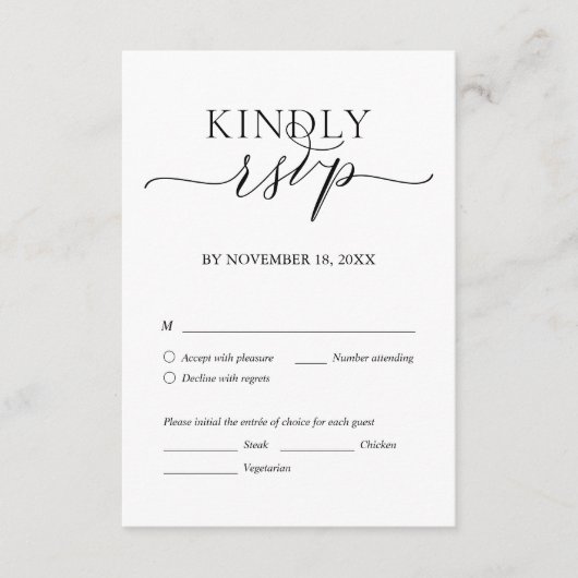 Modern romantisch, zwart script, huwelijksdiner RS Informatiekaartje (Voorkant)