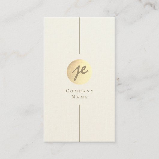 Modern Romig Wit & Goud Luxe Script Monogram Visitekaartje (Voorkant)