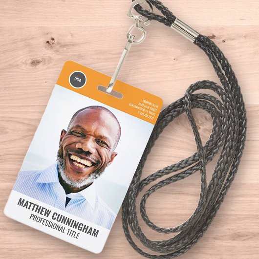 Modern Rond Logo Personeelsfoto Naam Barcode Badge