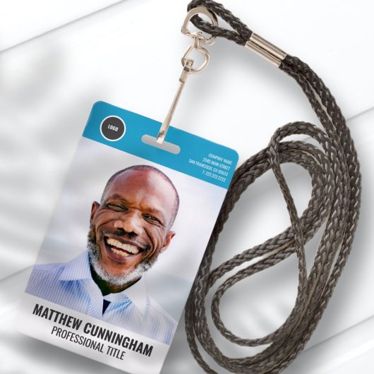 Modern Rond Logo Personeelsfoto Naam Barcode Badge
