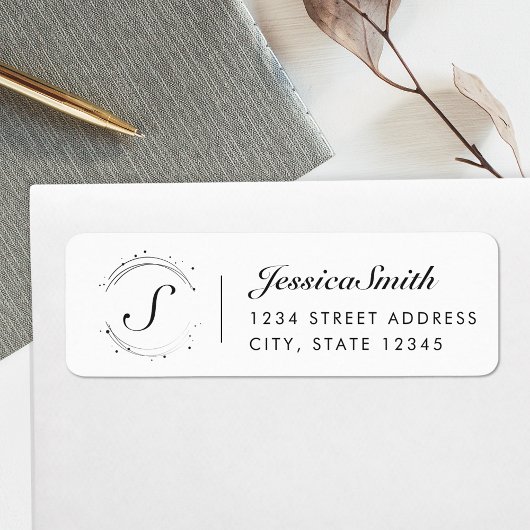 Modern Ronde Monogram Aangepast Retouradres Etiket