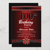 Modern rood 100ste verjaardagsfeest kaart (Voorkant / Achterkant)