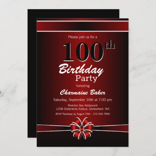 Modern rood 100ste verjaardagsfeest kaart (Voorkant / Achterkant)