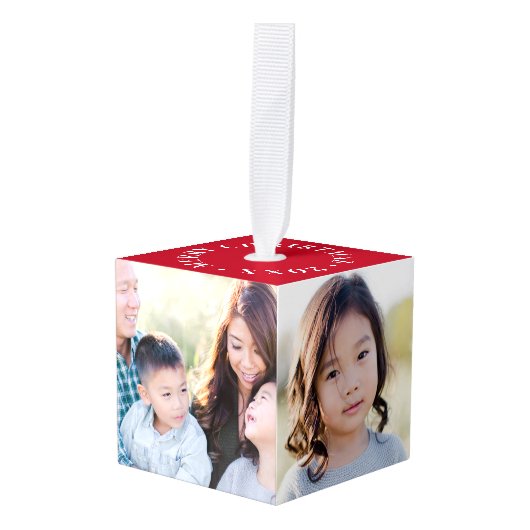 Modern rood 4 foto Sneeuwvlok Kerstmis Decoratie (Voorkant hoekig)