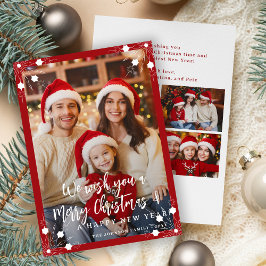 Modern rood 5 fotocollage Vrolijk kerstfeest Feestdagenkaart