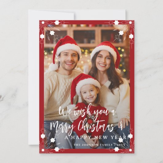 Modern rood 5 fotocollage Vrolijk kerstfeest Feestdagenkaart (Voorkant)