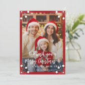 Modern rood 5 fotocollage Vrolijk kerstfeest Feestdagenkaart (Staand voorkant)