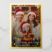 Modern rood 5 fotocollage Vrolijk kerstfeest Folie Feestdagenkaart (Voorkant)