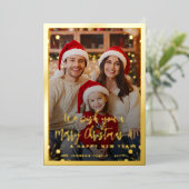 Modern rood 5 fotocollage Vrolijk kerstfeest Folie Feestdagenkaart (Staand Voorkant)
