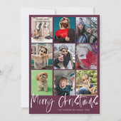 Modern Rood 9 Foto Vrolijk Kerstmis Bauble Patroon Feestdagenkaart (Voorkant)