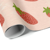 Modern rood aardbeien bruin patroon cadeaupapier (Rol Hoek)