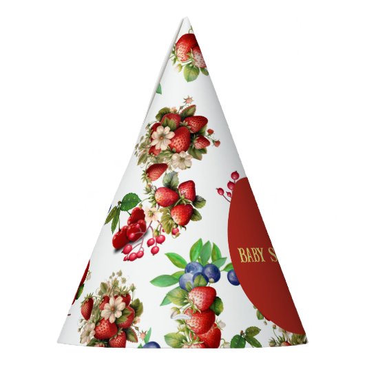 Modern rood aardbeienblauw bessenzoet Baby shower Feesthoedjes (Links)