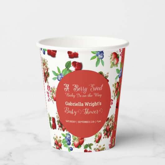 Modern rood aardbeienblauw bessenzoet Baby shower Papieren Bekers (Achterkant)