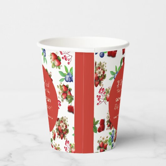 Modern rood aardbeienblauw bessenzoet Baby shower Papieren Bekers (Rechts)