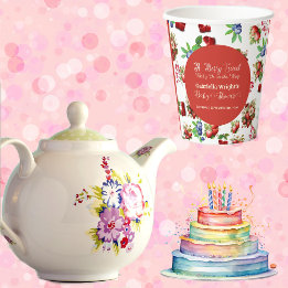 Modern rood aardbeienblauw bessenzoet Baby shower Papieren Bekers