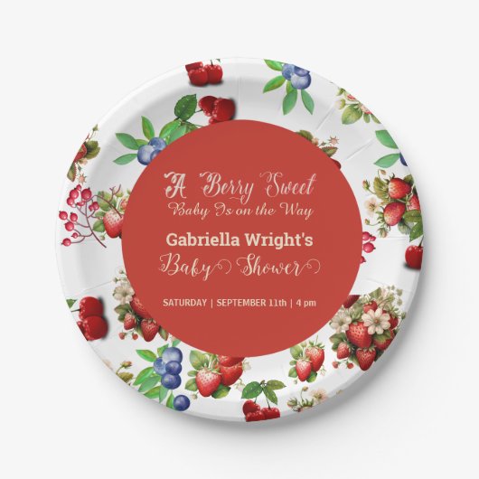 Modern rood aardbeienblauw bessenzoet Baby shower Papieren Bordje (Voorkant)