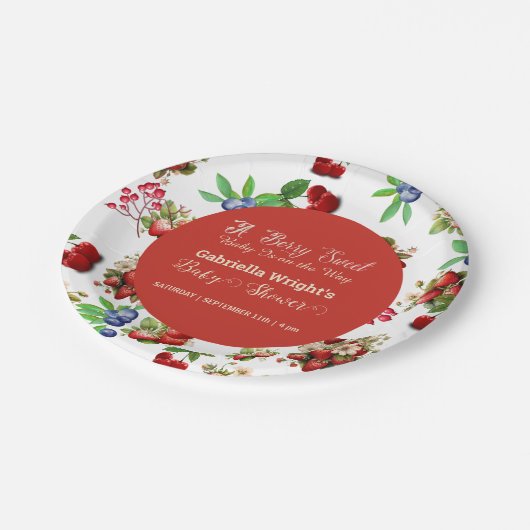 Modern rood aardbeienblauw bessenzoet Baby shower Papieren Bordje (Gekanteld)