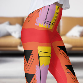 Modern rood Abstract blokpatroon Leggings