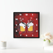 Modern Rood Abstract met Mokken voor bier Vierkante Klok (Huis)