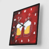 Modern Rood Abstract met Mokken voor bier Vierkante Klok (Hoek)