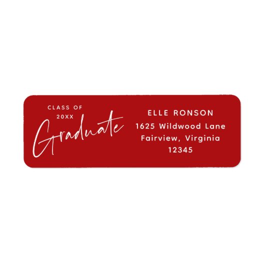 Modern rood Afstuderen retouradres Etiket (Voorkant)