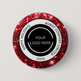 Modern Rood Bedrijfslogo en Naam Kerstmis Ronde Button 5,7 Cm