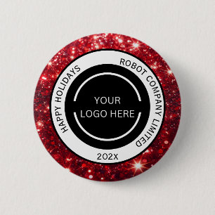 Modern Rood Bedrijfslogo en Naam Kerstmis  Ronde Button 5,7 Cm