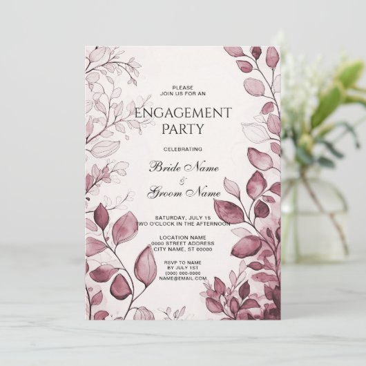 Modern rood blad Verloving Kaart (Staand voorkant)