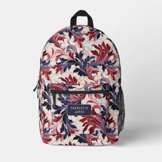 Modern Rood Blauw Bloemen Gepersonaliseerde Naam Bedrukte Rugzak (Voorkant)