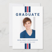 Modern Rood Blauw Foto Afstuderen Aankondiging (Voorkant)