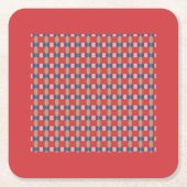 Modern Rood Blauw Geometrisch Patroon Monogram Kartonnen Onderzetters (Voorkant)