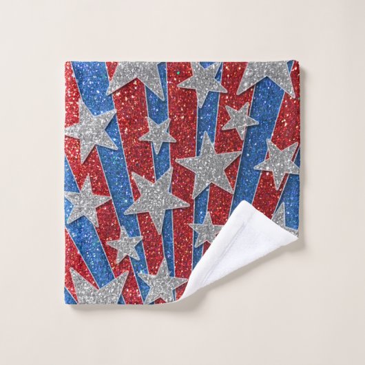 Modern Rood Blauw Glitter Summer Beach Bad Handdoek (Wasdoekje)