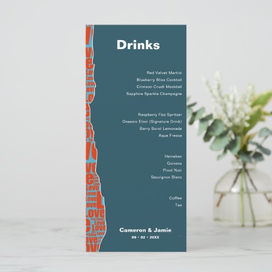 Modern Rood Blauw Rand Drinken Diner Menu (Staand voorkant)