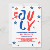 Modern rood blauw waterverf typografie 4 juli kaart (Voorkant)