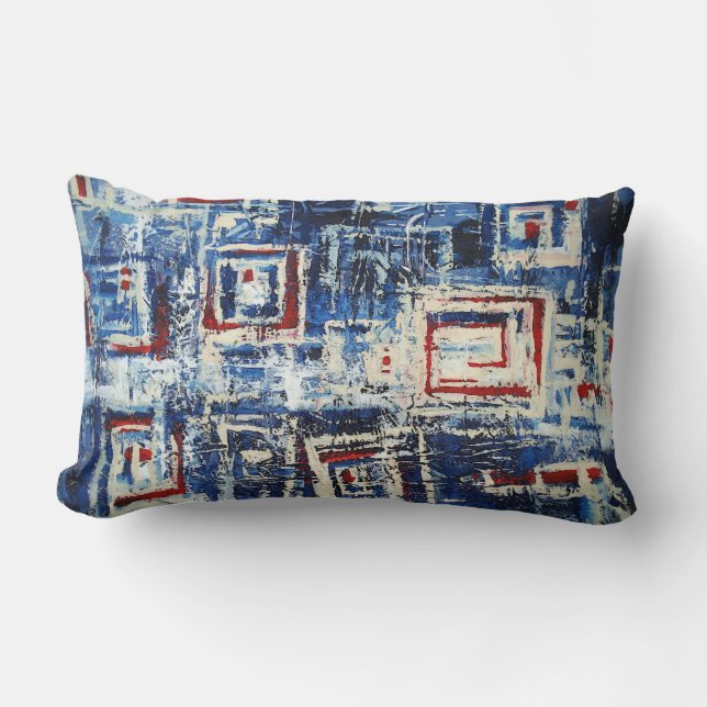 Modern Rood Blauw Wit Zachte Pastel Kleur Abstract Kussen (Voorkant)