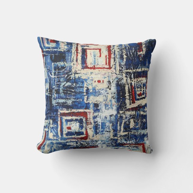 Modern Rood Blauw Wit Zachte Pastel Kleur Abstract Kussen (Voorkant)
