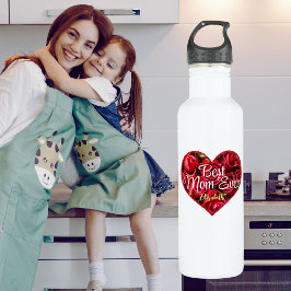 Modern rood bloemenhart beste mam ooit Moederdag Waterfles