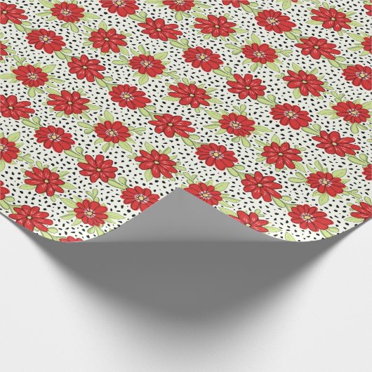 Modern rood bloemmotief cadeaupapier (Hoek)