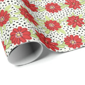 Modern rood bloemmotief cadeaupapier (Rol Hoek)
