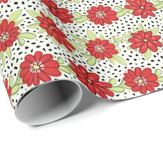 Modern rood bloemmotief cadeaupapier (Rol Hoek)