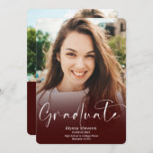 Modern rood bogundy script 2 foto's afstuderen aankondiging (Voorkant / Achterkant)