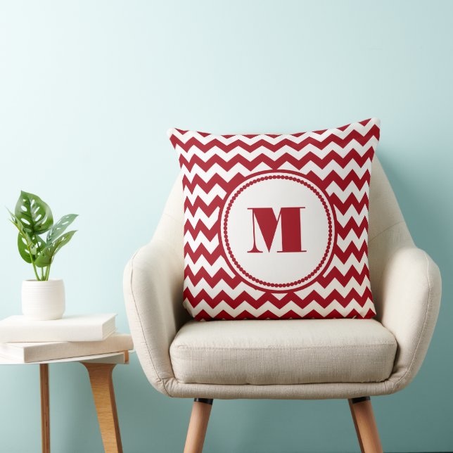 Modern Rood Chevron Monogram Kussen (Stoel)