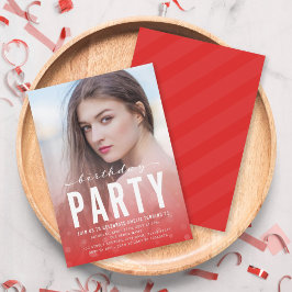 Modern rood Confetti elke leeftijd foto verjaardag Kaart