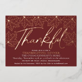 Modern rood dankbare herfstbladeren Thanksgiving Folie Uitnodiging (Voorkant)