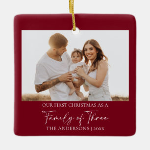 Modern Rood Eerste Kerstmis Familie van Drie Keramisch Ornament